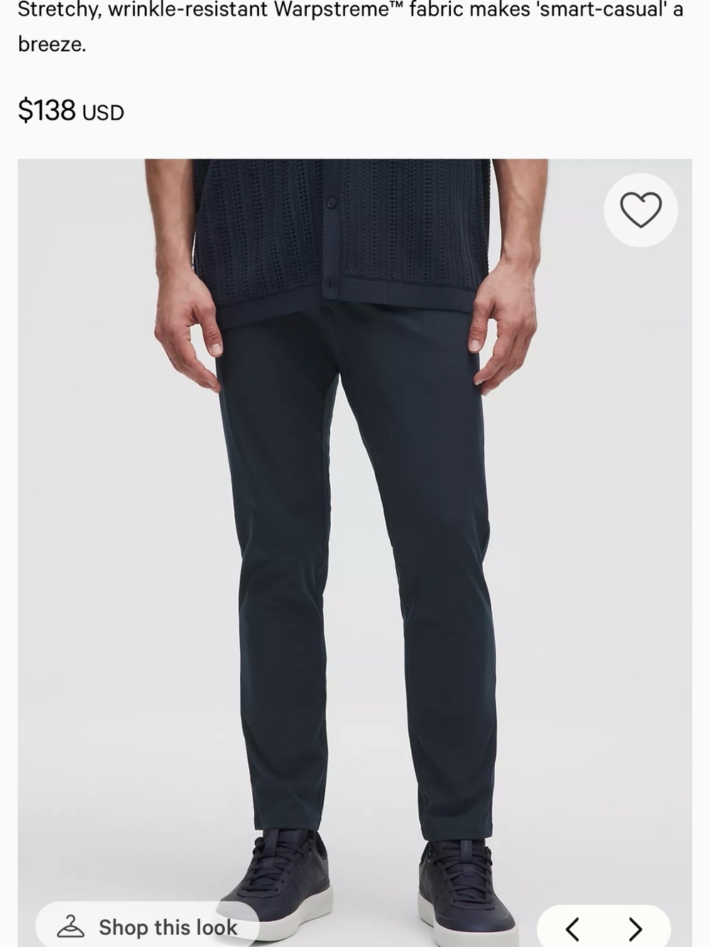 lululemon athletica Men's ABC Slimfit 5 Pocket Pant 29L x 30L Warpstreme
